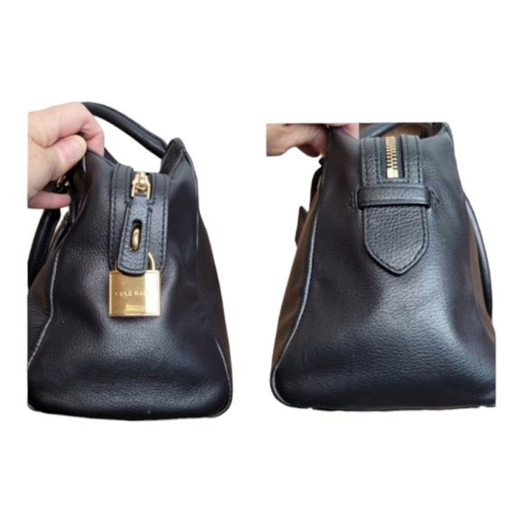 Cole Haan Dorset Satchel black leather golden metal lock key crossbody strap bag - Picture 8 of 16